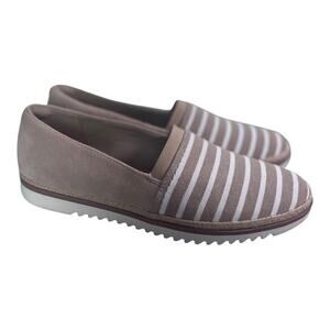 Clarks Women’s Tan/White Striped Espadrille Slip On Loafers Size-9m